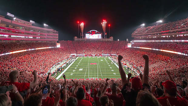 Memorial Stadium crowd fireworks